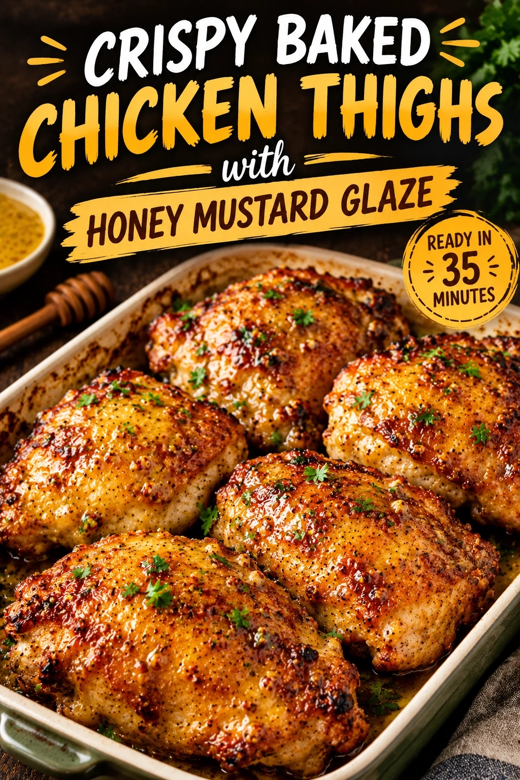 Crispy Baked Chicken Thighs with Honey Mustard Glaze | Easy Weeknight Dinner Ideas recipe