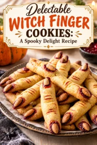 Long, pale cookies shaped like fingers with almond slices for fingernails and red jam accents for knuckles.